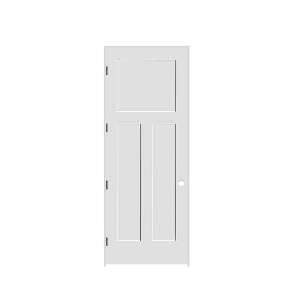 Codel Doors 36" x 96" x 1-3/8" Primed 3-Panel Mission Interior Shaker 7-1/4" RH Prehung Door with Black Hinges 3080pri8403RH1D714 - main